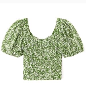 NWT Women's Abercrombie Green Ruched Puff Sleeve Sweetheart Top, Size M